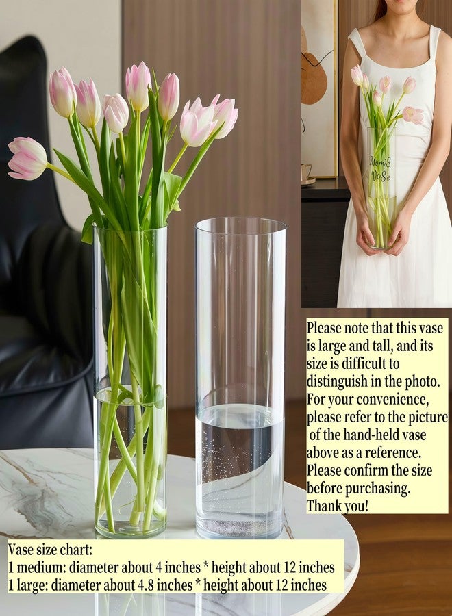 Liotww Acrylic Cylinder Plastic Vase for Centerpiece, Unbreakable Hurricane Tall Large Plastic Vases for Proposals Wedding, Hydroponic Decor Base Set of 2 with DIY Stickers(D 4" + D 4.8" X H 12" Clear) - Image 2